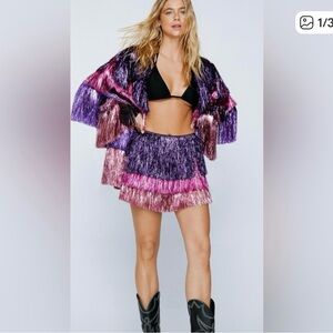 Nasty Gal Purple and Pink Fringe Skirt Set